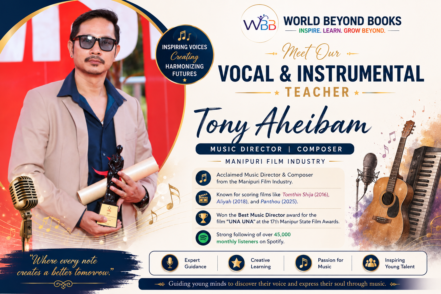 Vocal and instrumental teacher Tony Aheibam